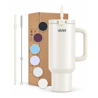 Drinkfles - one tumbler 1,2 l - rvs met rietje, lekvrij - off-white