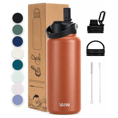 Drinkfles - ultimate bottle 1 l - 3-wandig rvs met rietje - grijs