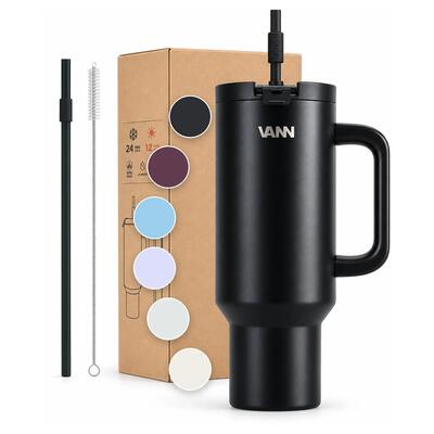 Drinkfles - one tumbler 1,2 l - rvs met rietje, lekvrij - off-white