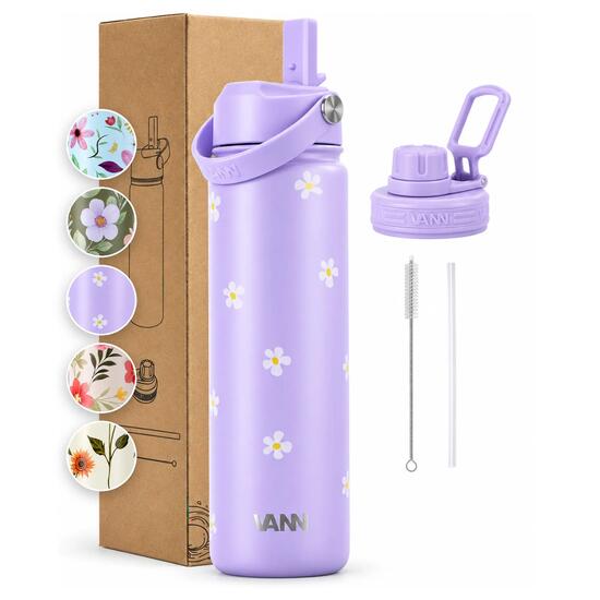 Gourde - Flower Bottle 650 ML - inox triple paroi, motif fleuri - Lila Flowers