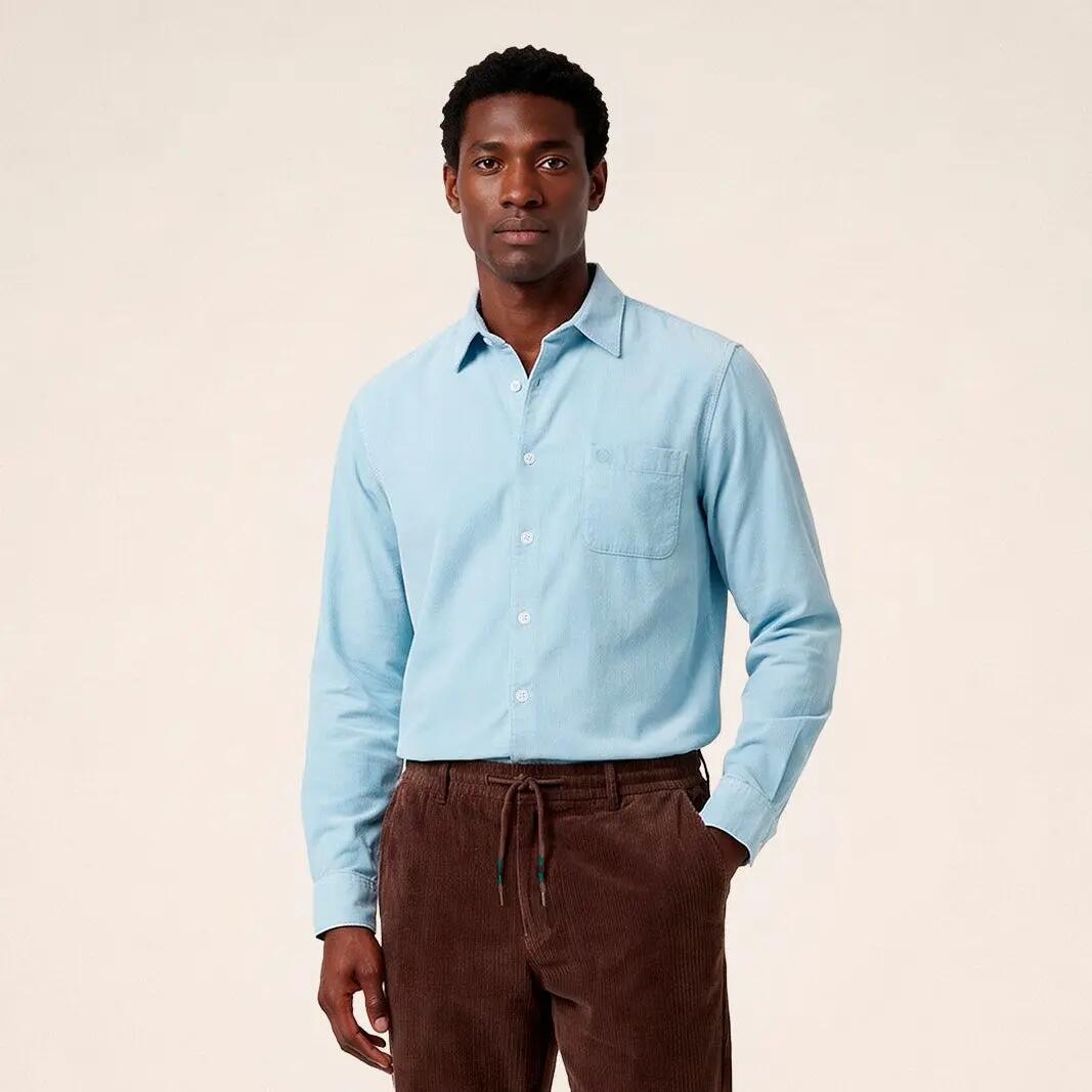 Chemise manches longues 100% coton milleraies bleu 2/6