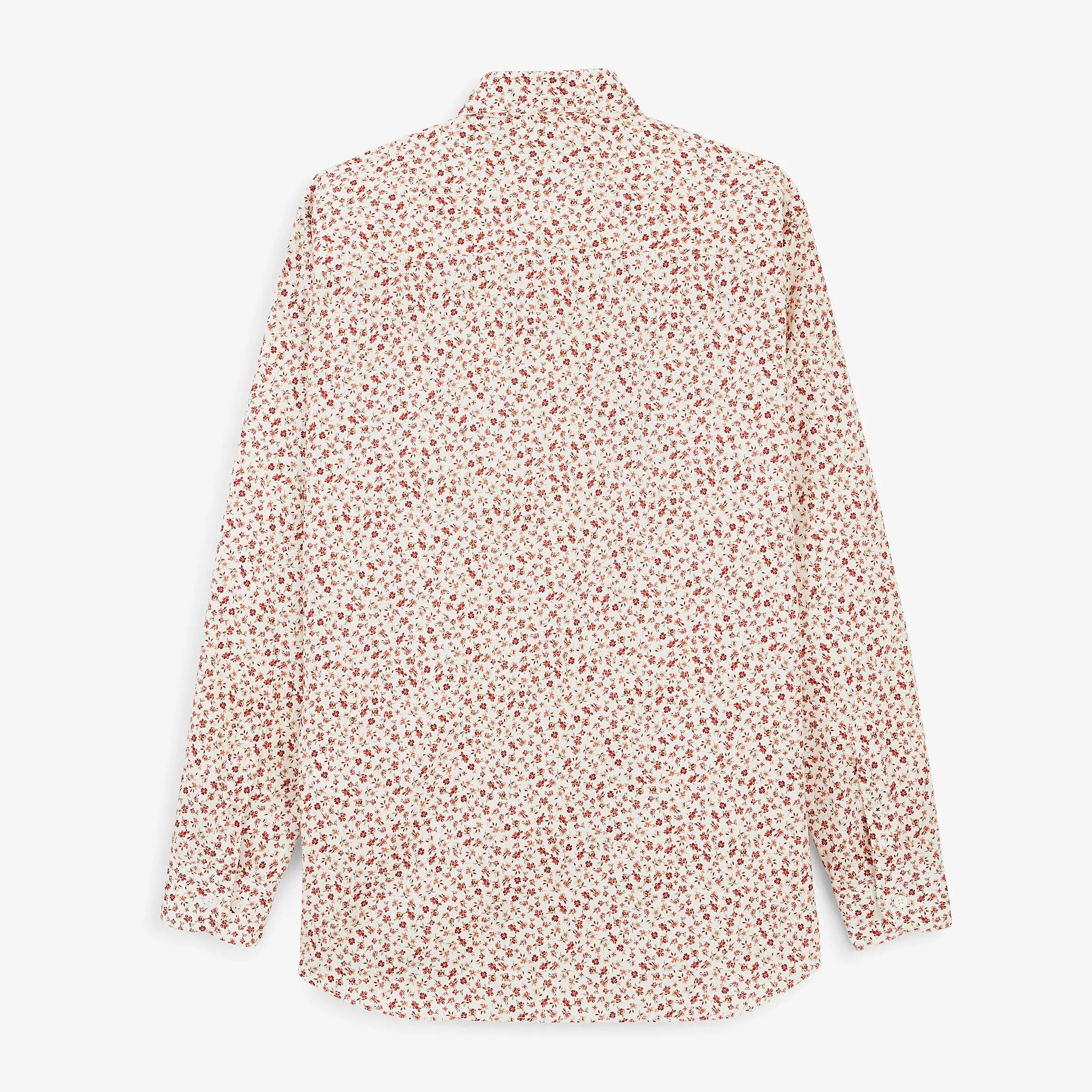 Chemise manches longues coton à fleurs rouge cerise 2/4