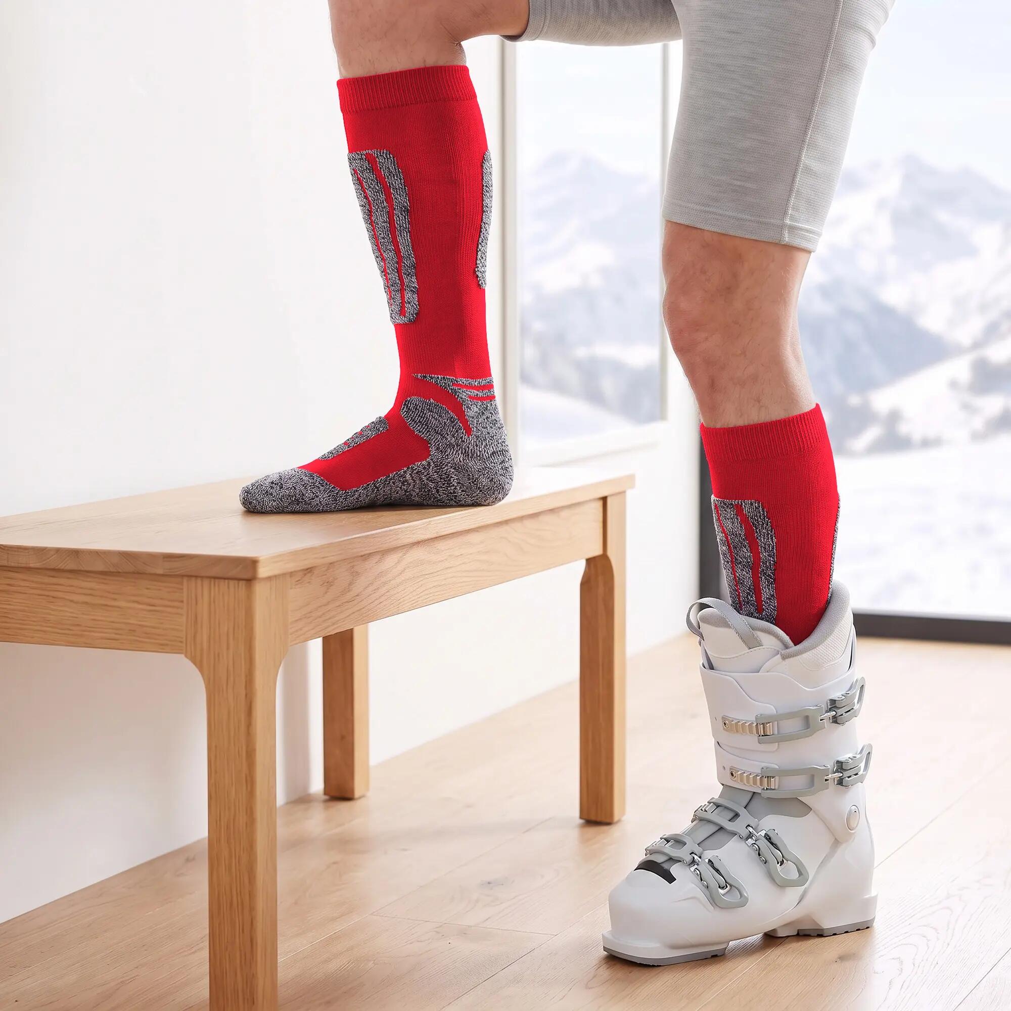 Damen Herren Ski Funktionssocken 4er Pack Kniestrümpfe gepolstert Wolle Snow 3/9