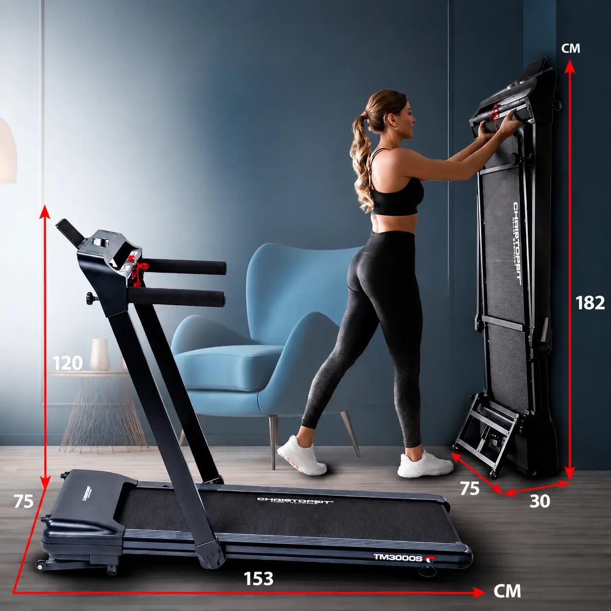 Tapis de course pliable avec inclinaison - 16km/h - 2,5 PS - TM 3000 S 5/12
