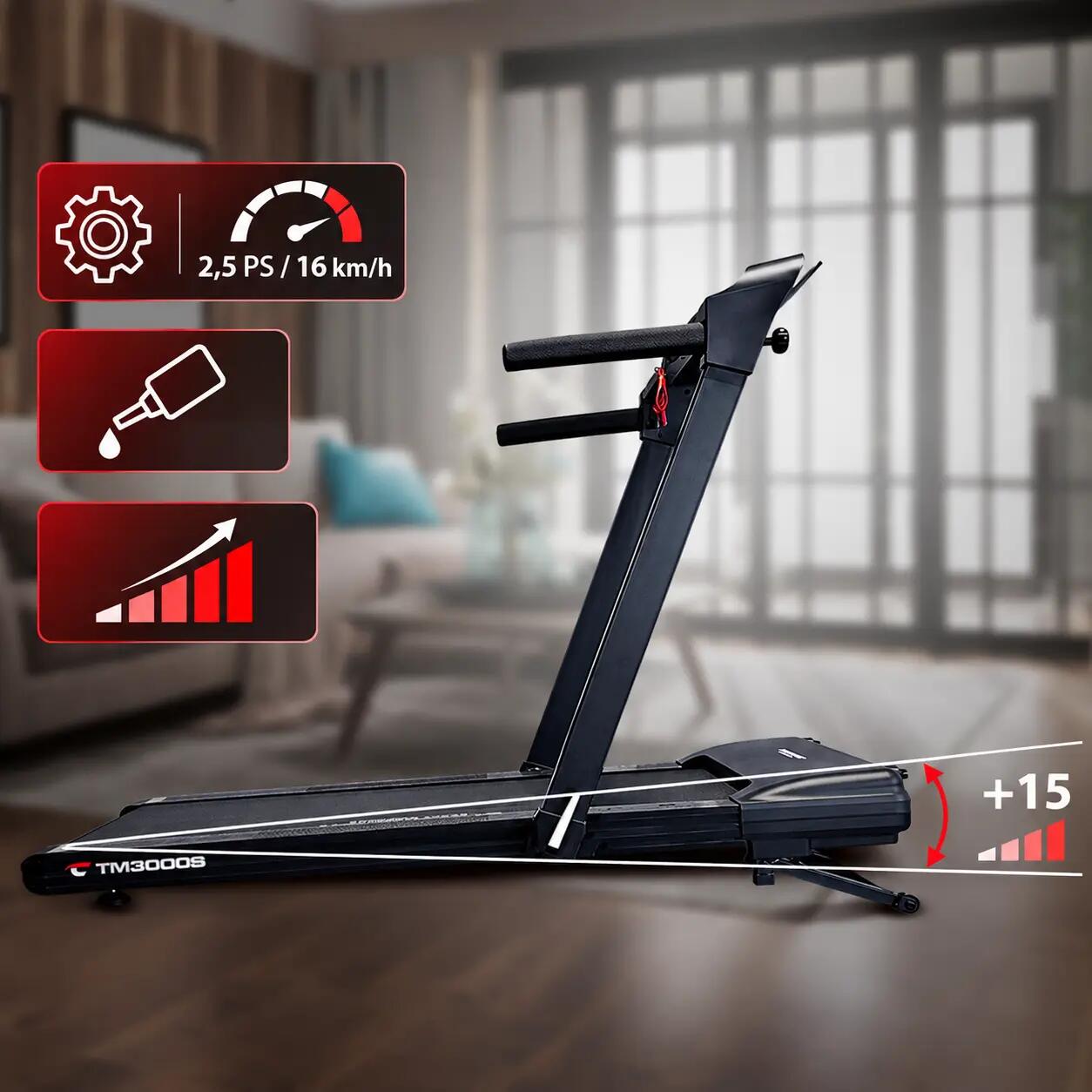 Tapis de course pliable avec inclinaison - 16km/h - 2,5 PS - TM 3000 S 2/12