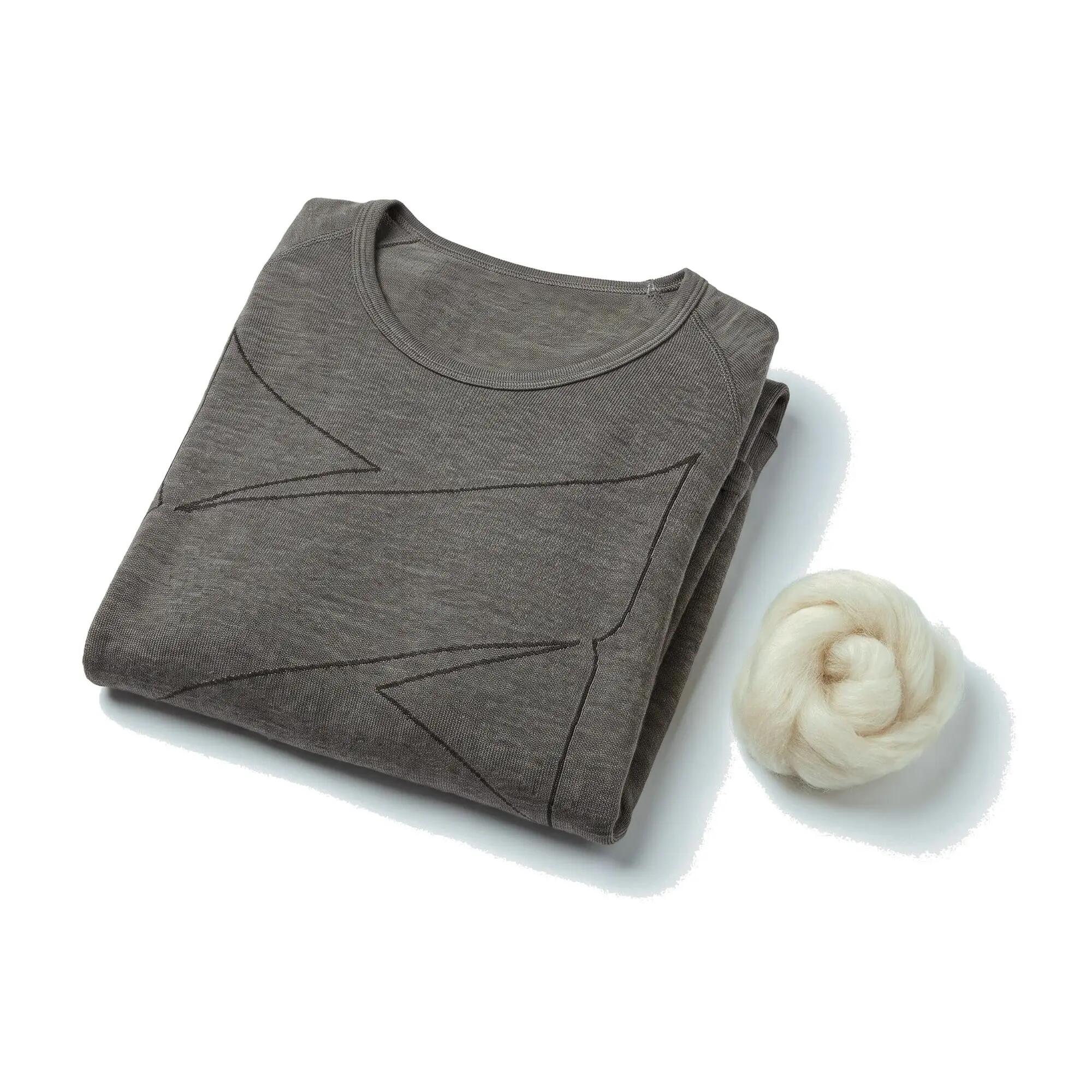 Damen Skiunterwäsche Langarmshirt Merinowolle Raglanärmel ohne Seitennaht 8/9