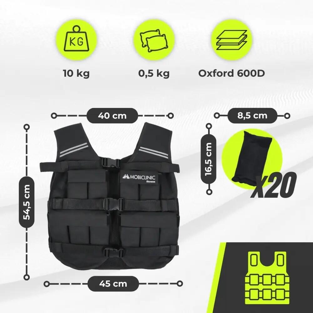 Weighted vest 10 kg Adjustable weight Breathable Padded Adaptable Black 2/7