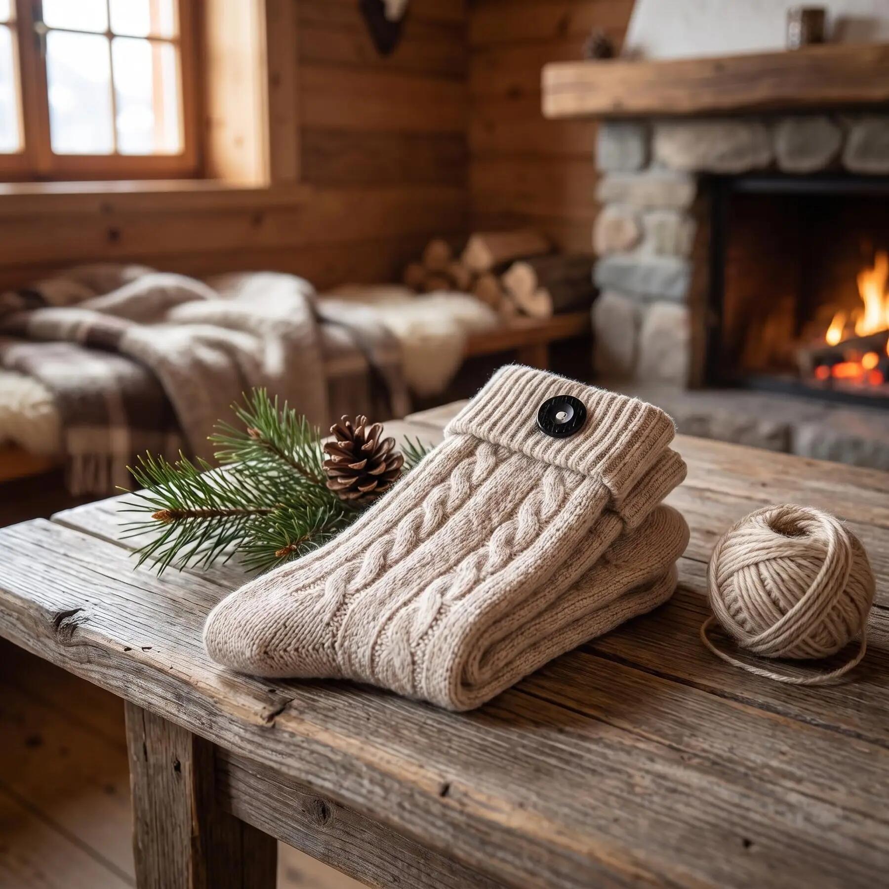 Trachtensocken mit Umschlagbund & Knopf für Damen Herren - Naturmelange 43/46 6/10