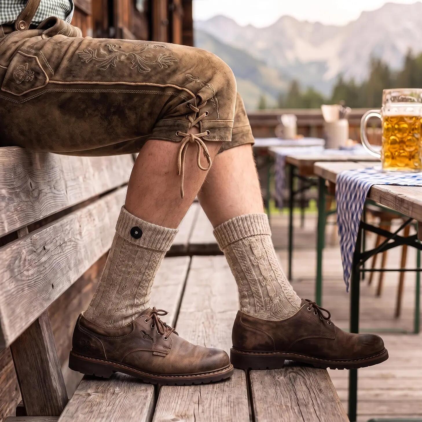 Trachtensocken mit Umschlagbund & Knopf für Damen Herren - Naturmelange 43/46 3/10