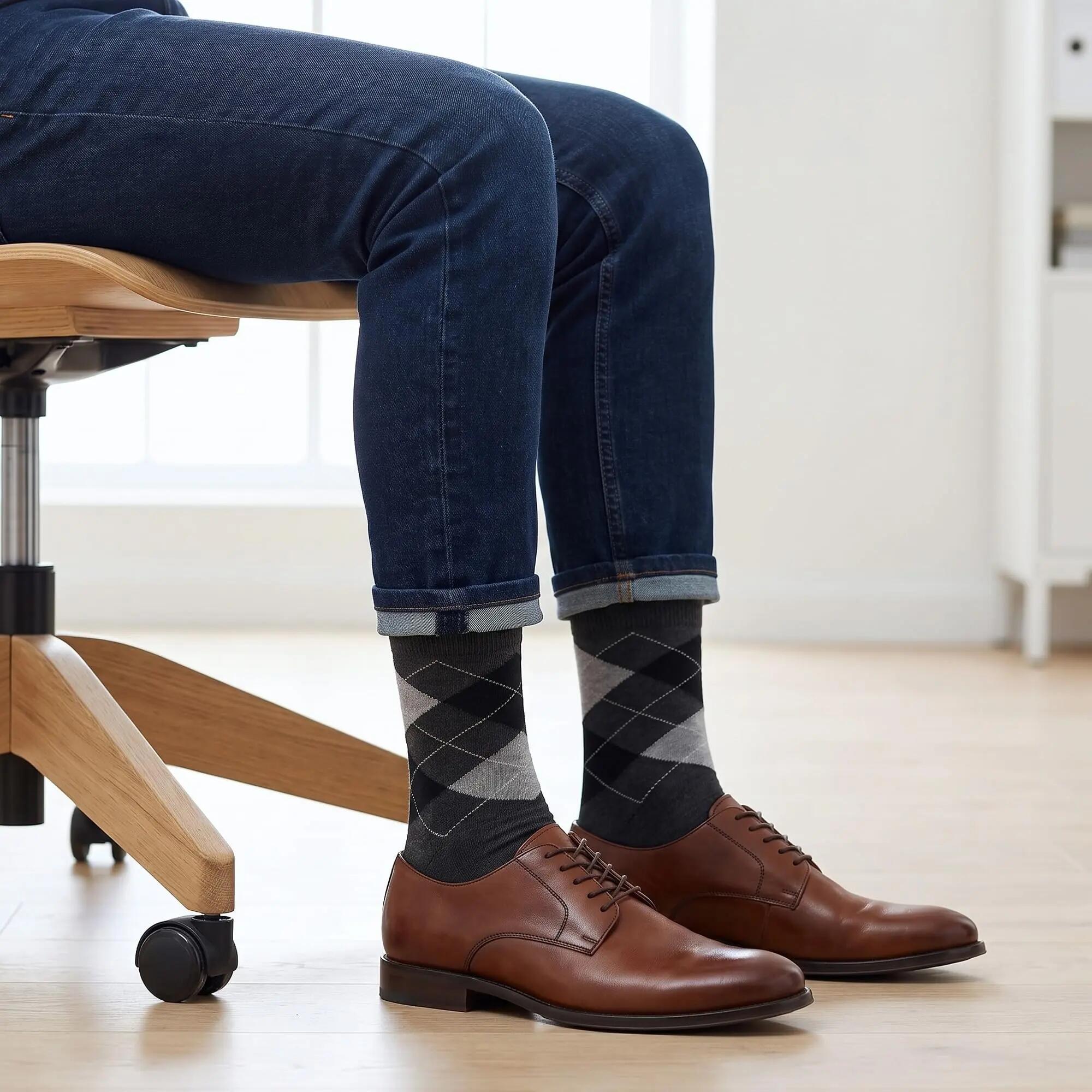 Damen Herren Business Karosocken Alpakawolle handgekettelte Zehennaht 4 Paar 2/6