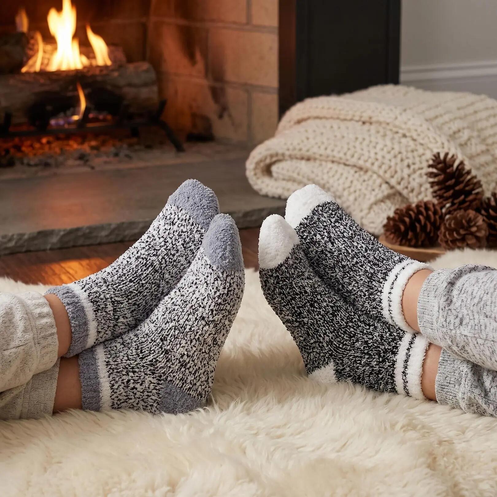 Damen Yoga Haussocken Kuschelsocken Bettsocken flauschig warm Komfortbund 4 Paar 2/6