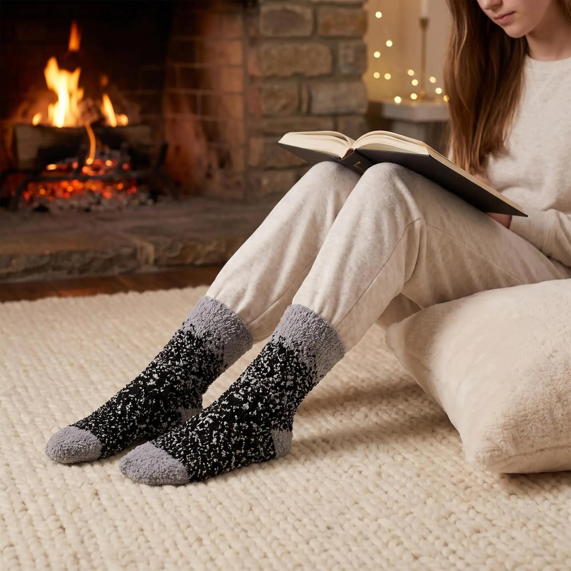 Damen Yoga Haussocken Kuschelsocken Bettsocken flauschig warm Komfortbund 4 Paar 2/6