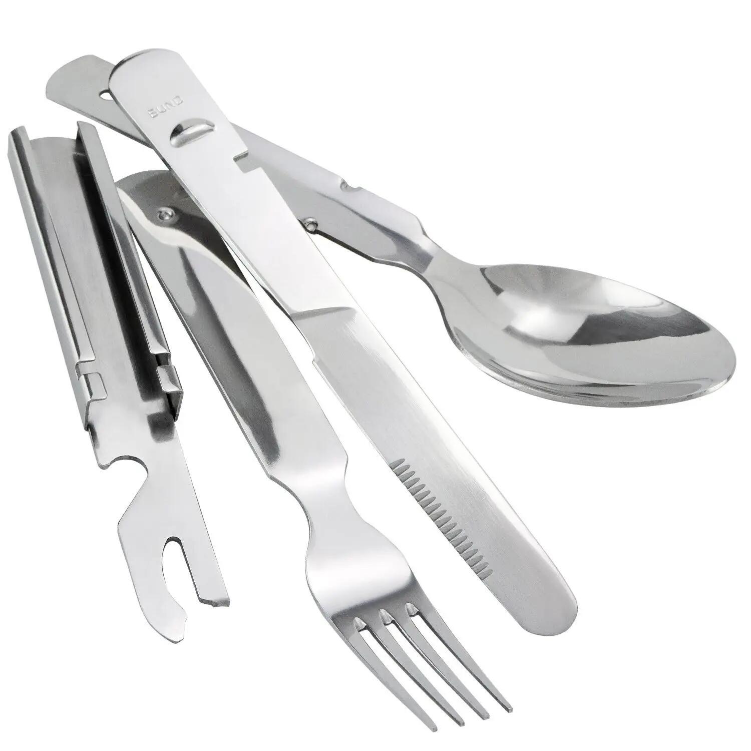 Camping Essgeschirr Set Edelstahl Teller Tasse Messer Gabel Löffel 1 Person 2/6