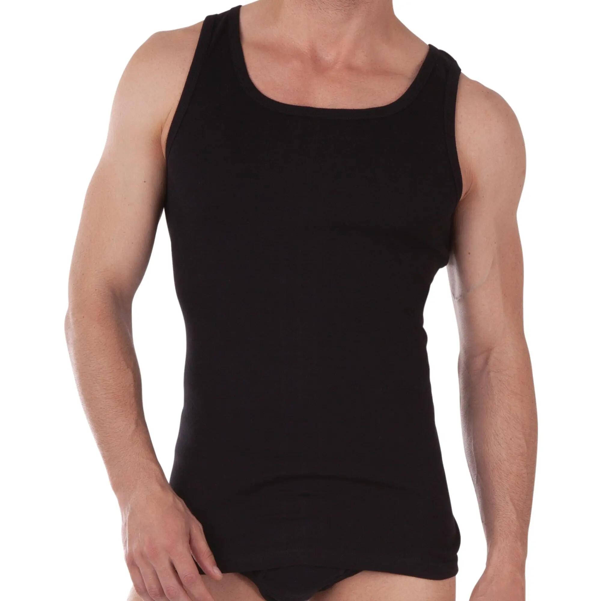 Herren Unterhemd Tank Top ärmellos Feinripp Baumwolle ohne Seitennähte Rundhals 3/5