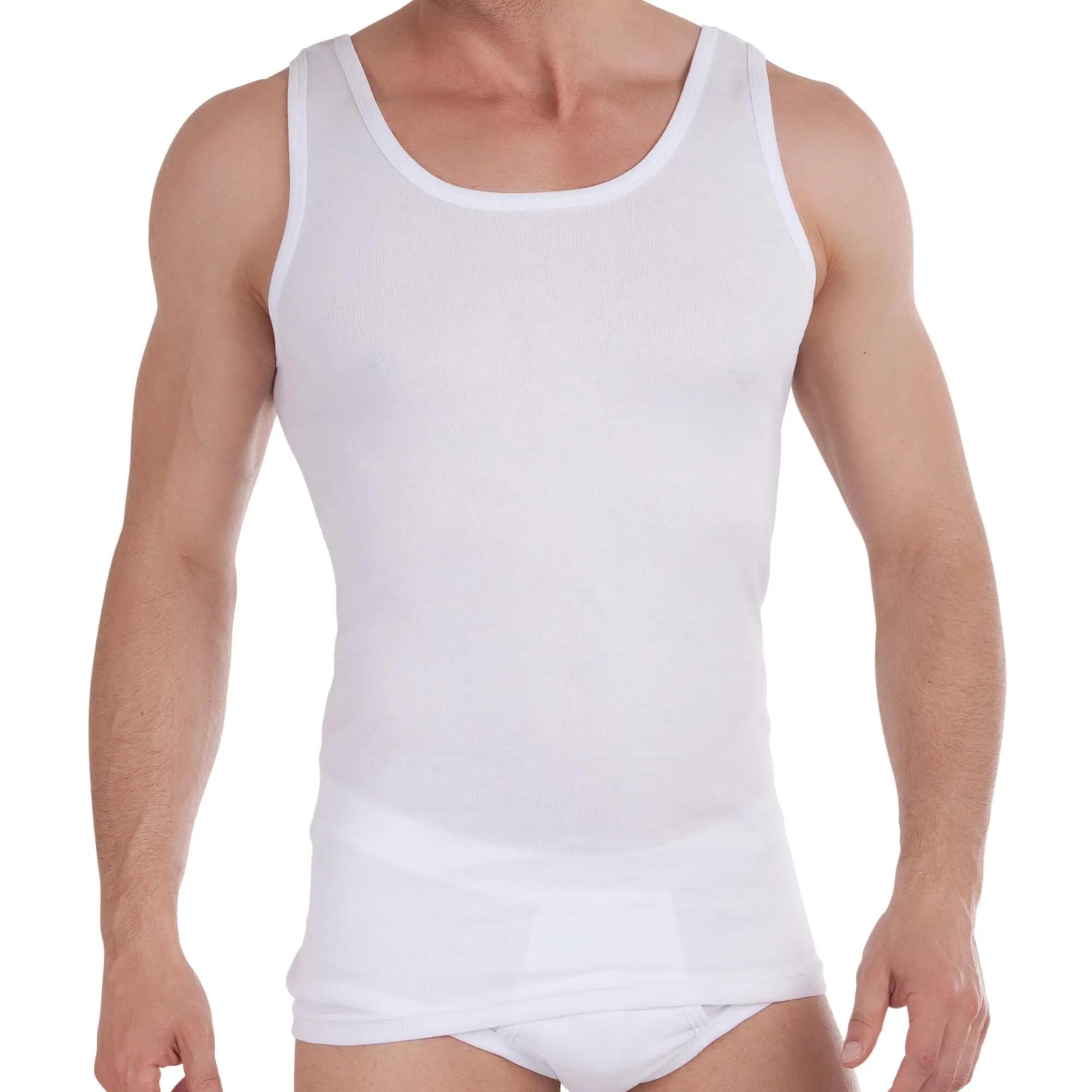 Herren Unterhemd Tank Top ärmellos Feinripp Baumwolle ohne Seitennähte Rundhals 3/5