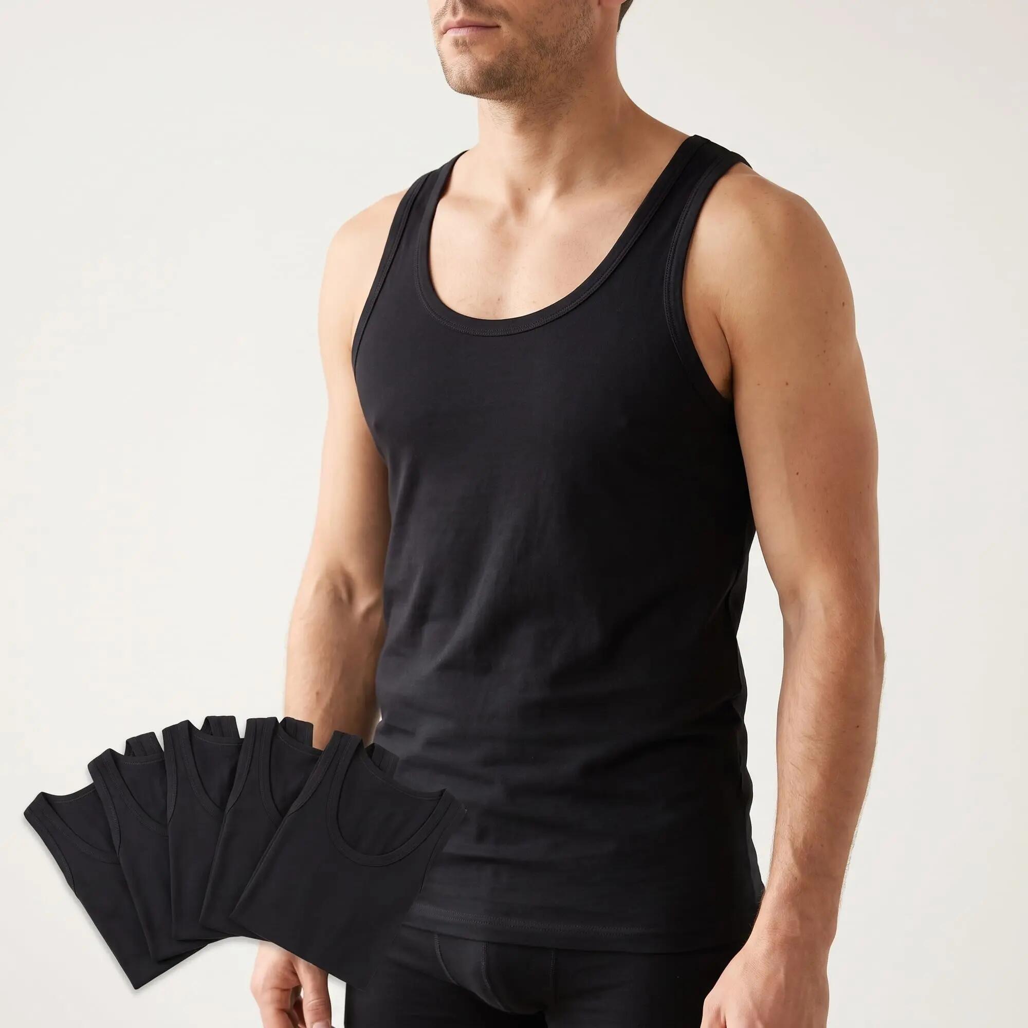 Herren Unterhemd Tank Top ärmellos Feinripp Baumwolle ohne Seitennähte Rundhals 2/5