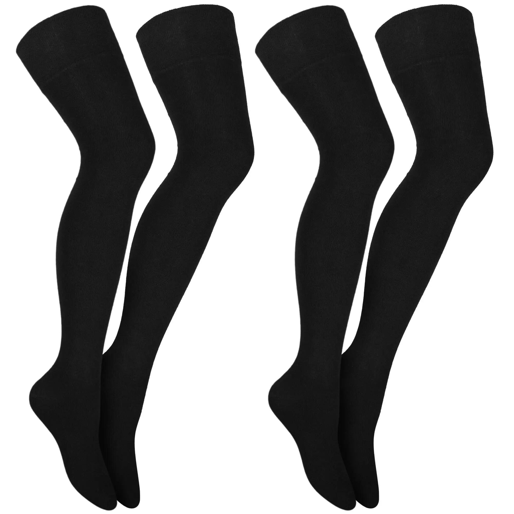 Damen Karneval Overknees Strümpfe Baumwolle Ringel oder uni Einheitsgröße 2 Paar 7/7