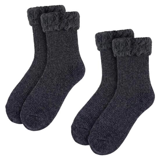 Damen Herren Kuschelsocken mit Plüsch innen für Freizeit und Hütte 2 Paar