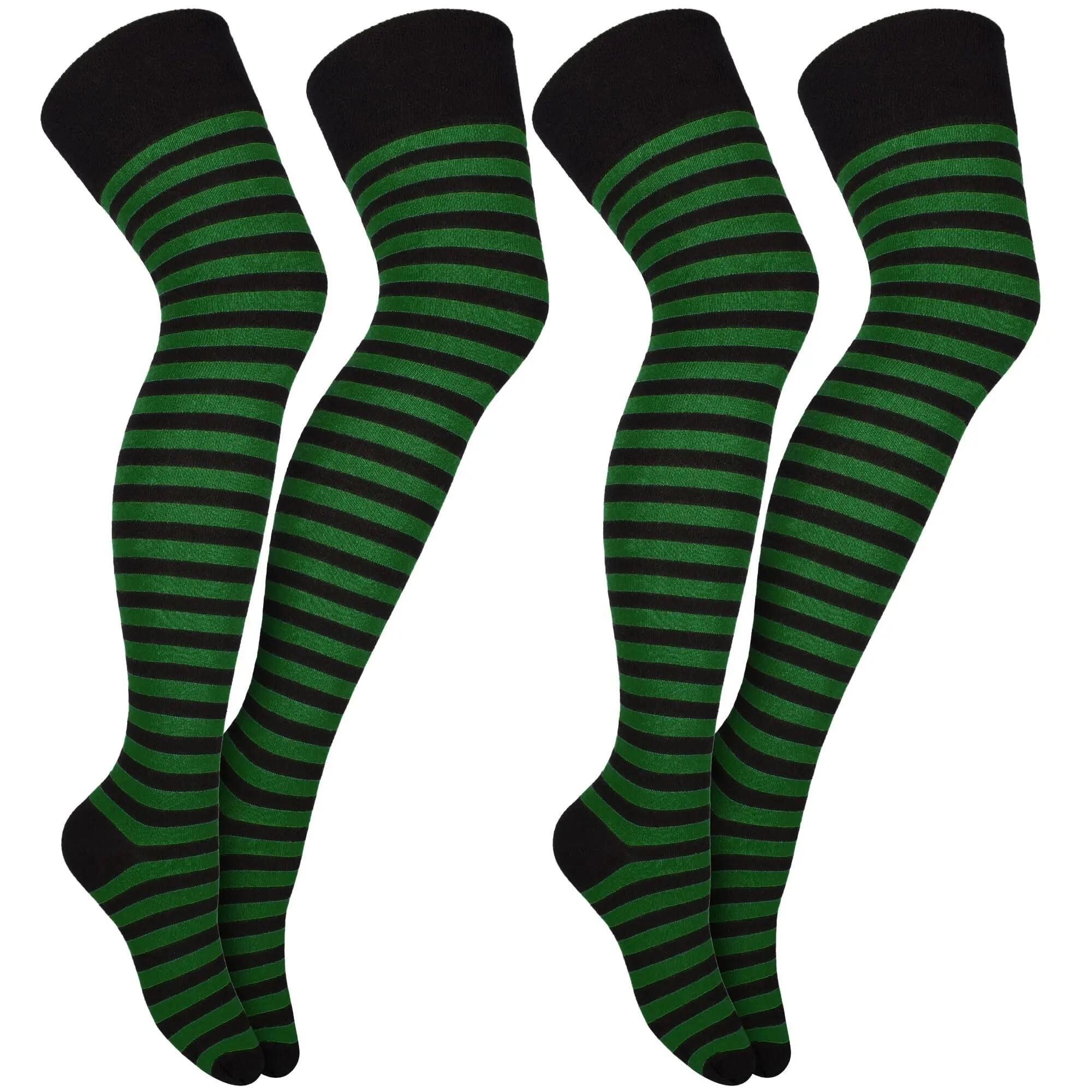 Damen Karneval Overknees Strümpfe Baumwolle Ringel oder uni Einheitsgröße 2 Paar 7/8