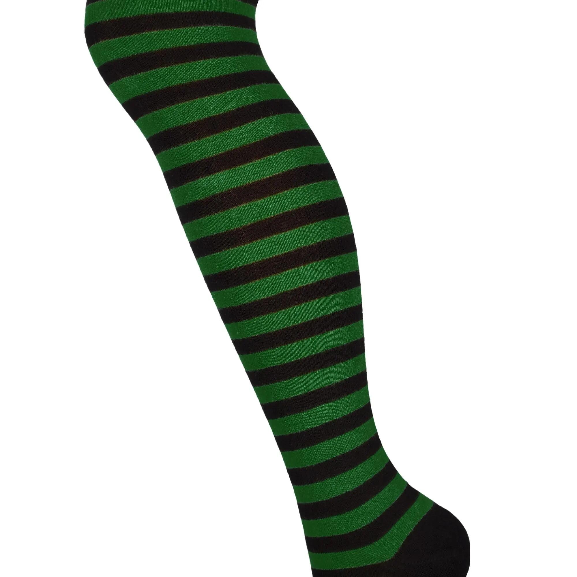 Damen Karneval Overknees Strümpfe Baumwolle Ringel oder uni Einheitsgröße 2 Paar 6/8