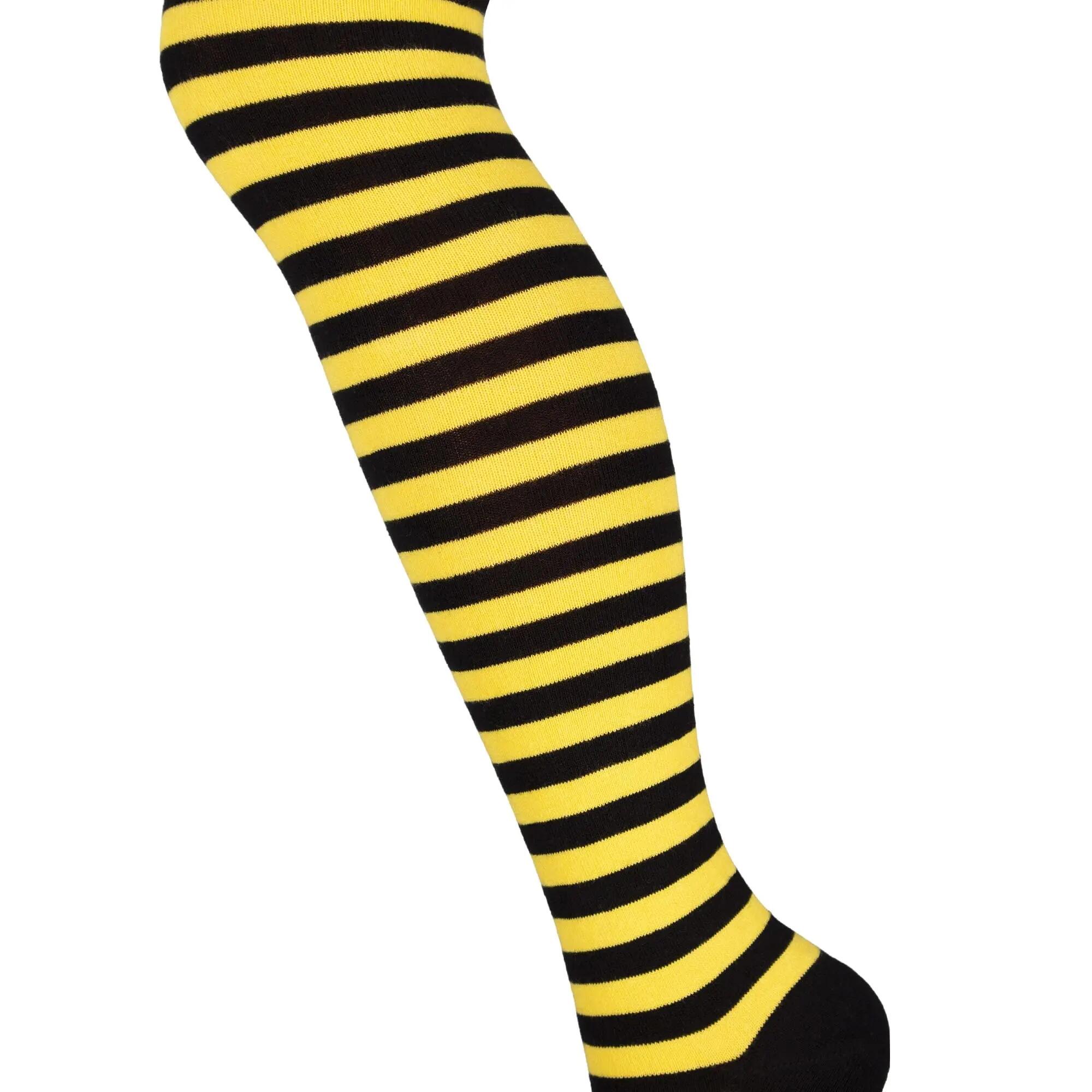 Damen Karneval Overknees Strümpfe Baumwolle Ringel oder uni Einheitsgröße 2 Paar 6/8
