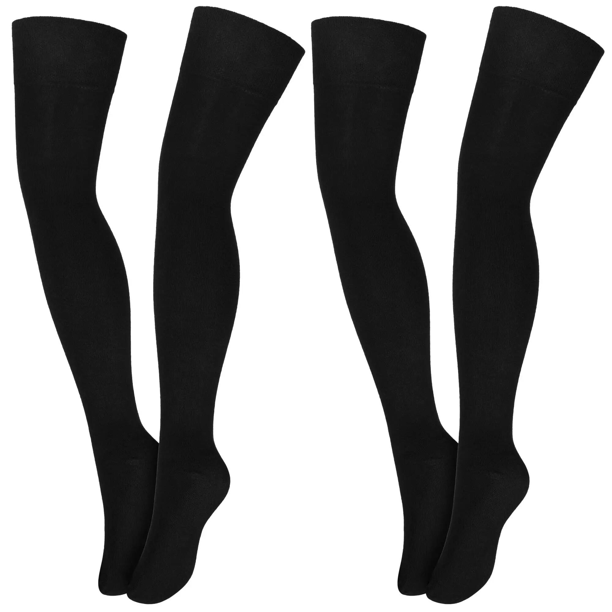 Damen Karneval Overknees Strümpfe Baumwolle Ringel oder uni Einheitsgröße 2 Paar 3/7