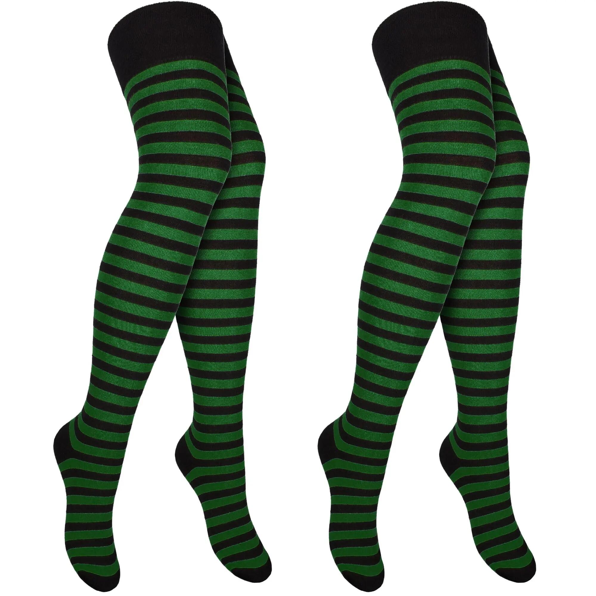 Damen Karneval Overknees Strümpfe Baumwolle Ringel oder uni Einheitsgröße 2 Paar 4/8