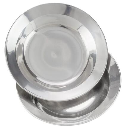 Camping Teller tief Edelstahl 22-24 cm, Suppenteller mit hohem Rand 2 Stück