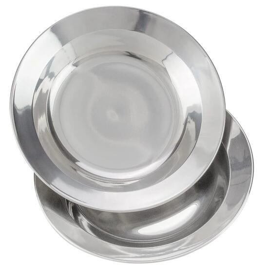 Camping Teller tief Edelstahl 22-24 cm, Suppenteller mit hohem Rand 2 Stück