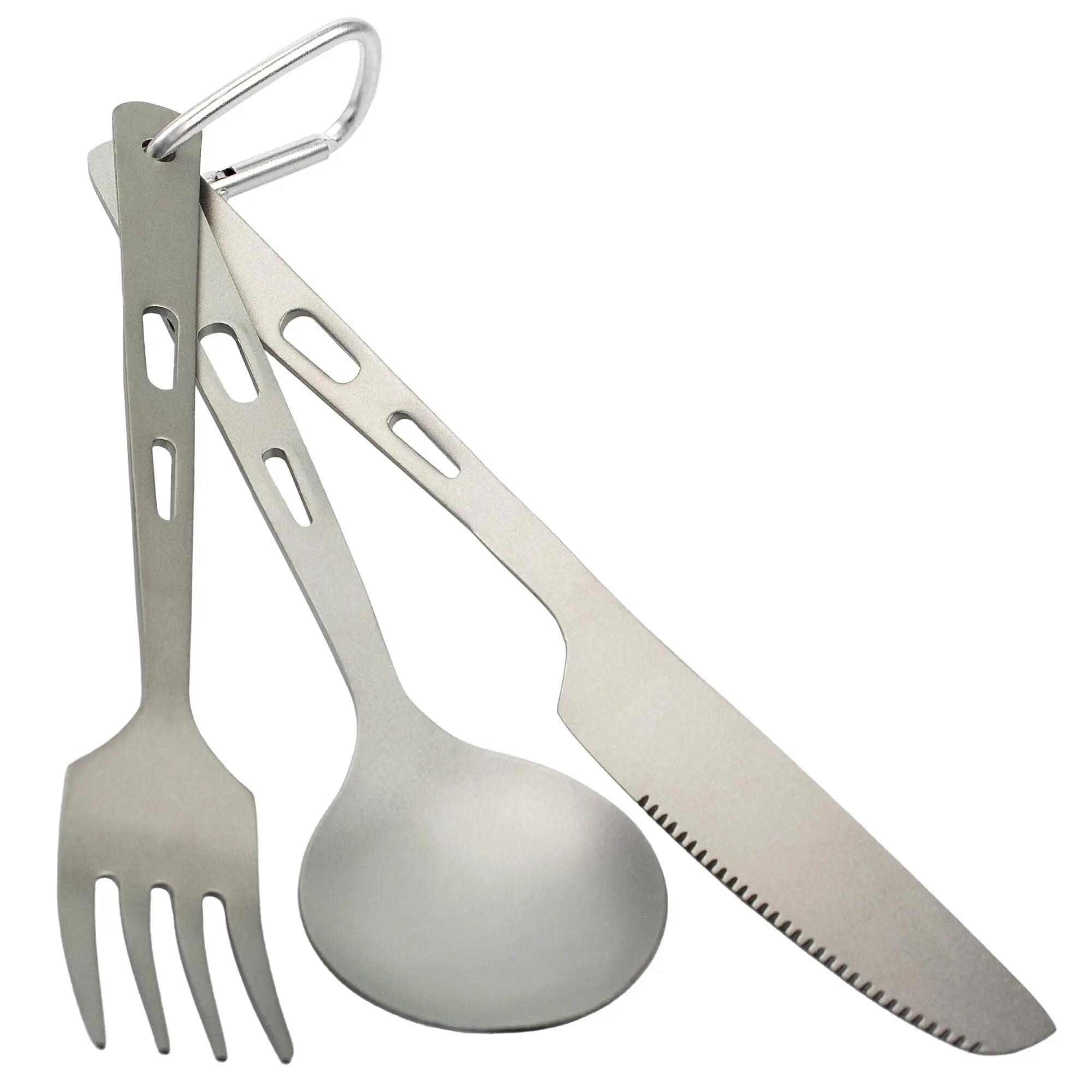 Camping Besteck Titan ultraleicht 3-teilig ca. 55 g mit Karabiner 1 Person 1/7