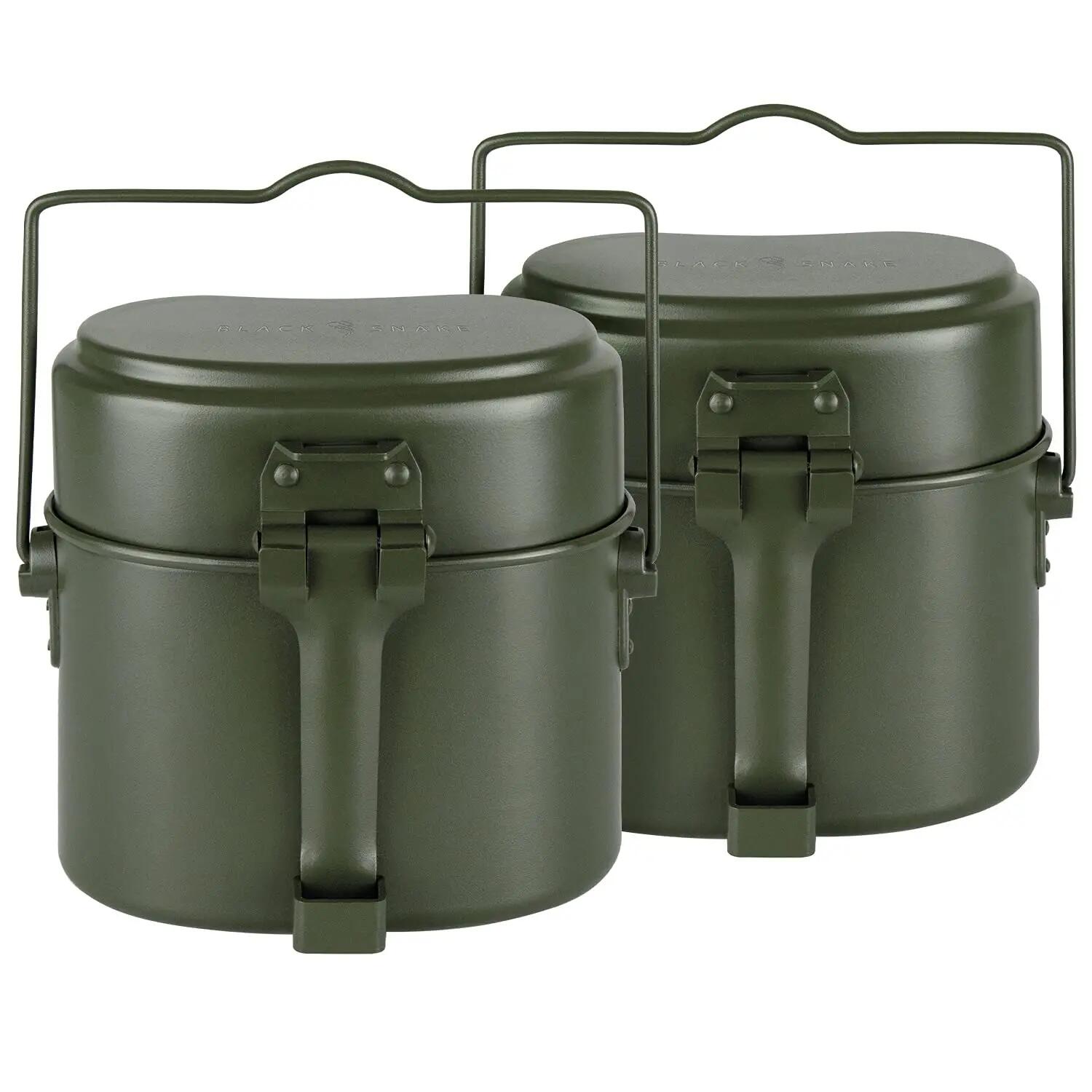 Camping Kochgeschirr Set BW-Stil Aluminium Topf Schale Pfannendeckel 2 Personen 1/4
