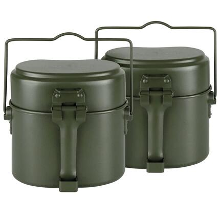 Campinggeschirr Set Aluminium, Kochgeschirr im BW-Stil in Oliv für 2 Personen