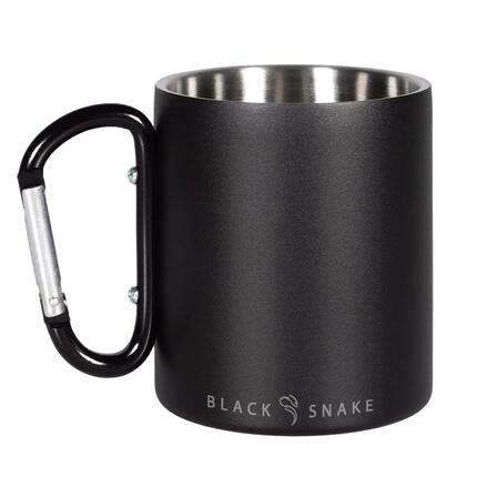 Camping Tasse Edelstahl doppelwandig 300 ml, Karabinergriff, schwarz 1 Stück