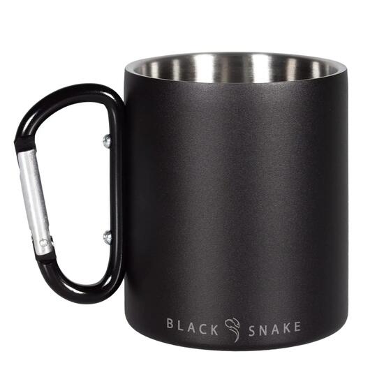 Camping Tasse Edelstahl doppelwandig 300 ml, Karabinergriff, schwarz 1 Stück