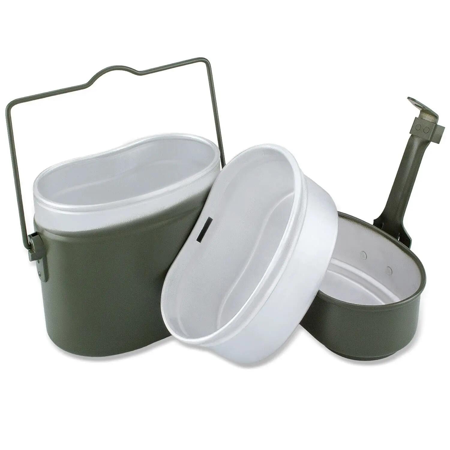 Camping Kochgeschirr Set BW-Stil Aluminium Topf Schale Pfannendeckel 2 Personen 3/4