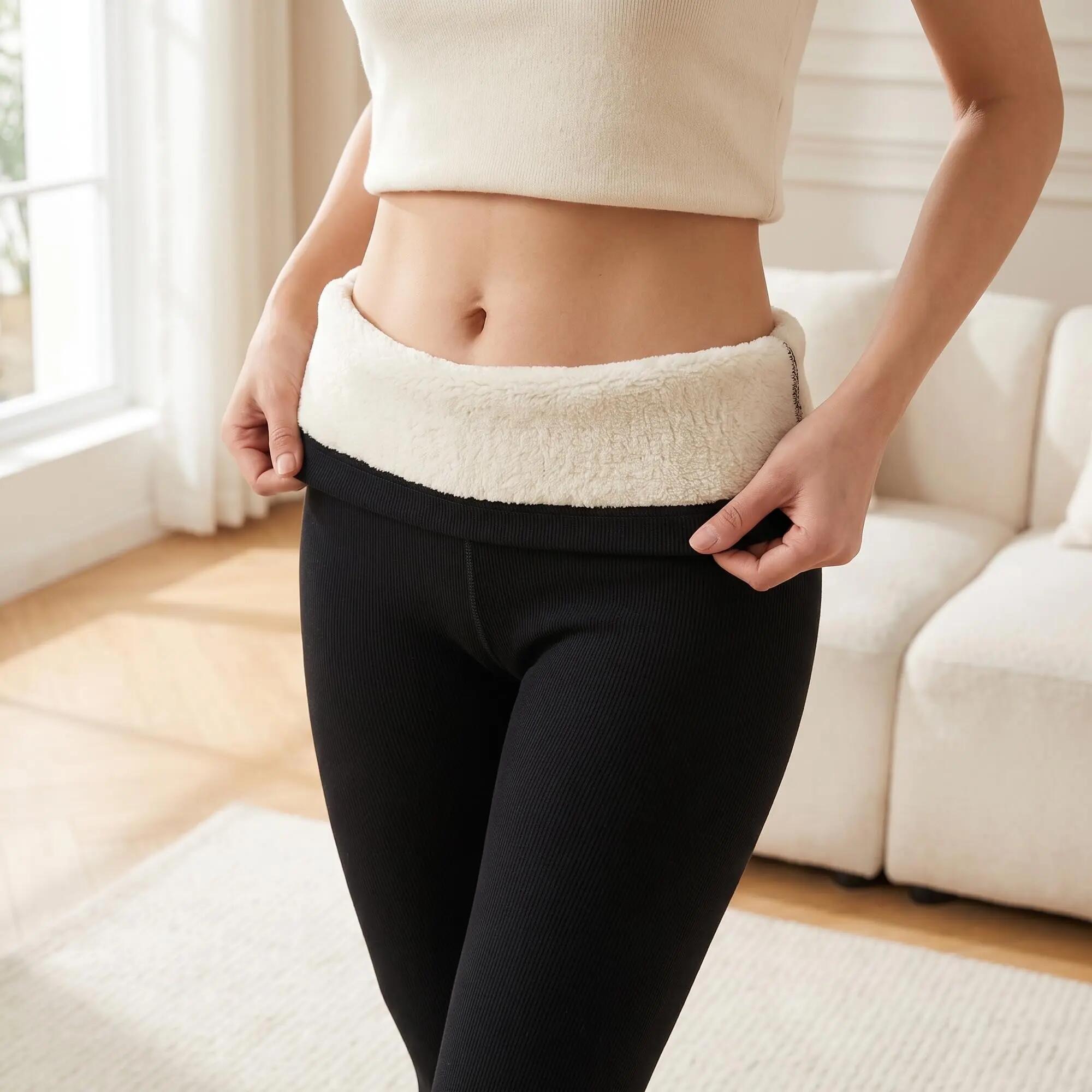 Damen Skiunterwäsche Leggings gefüttert Teddyfell-Sherpa-Futter, High Waist 4/7