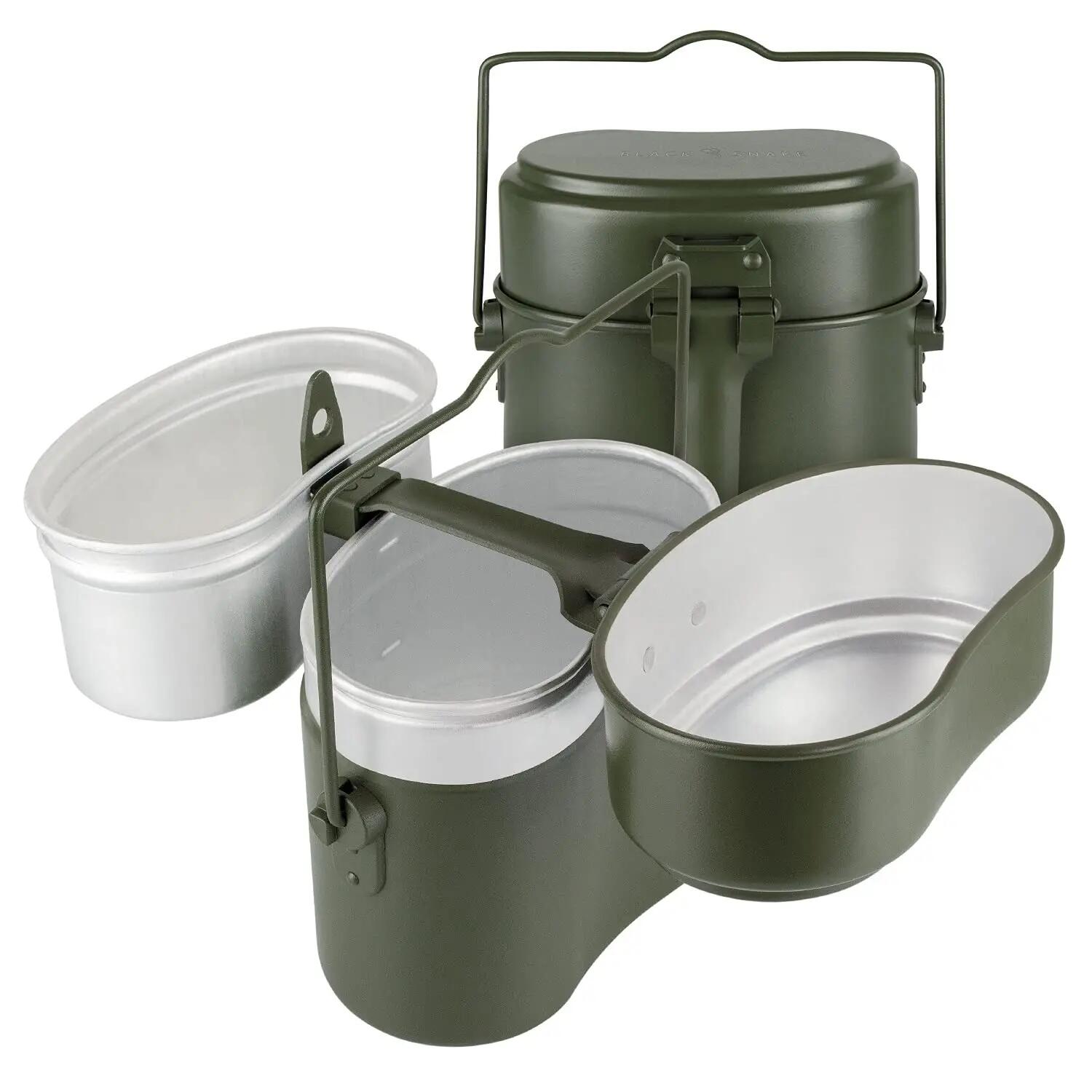 Camping Kochgeschirr Set BW-Stil Aluminium Topf Schale Pfannendeckel 2 Personen 2/4
