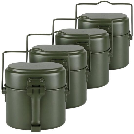 Campinggeschirr Set Aluminium, Kochgeschirr im BW-Stil in Oliv für 4 Personen
