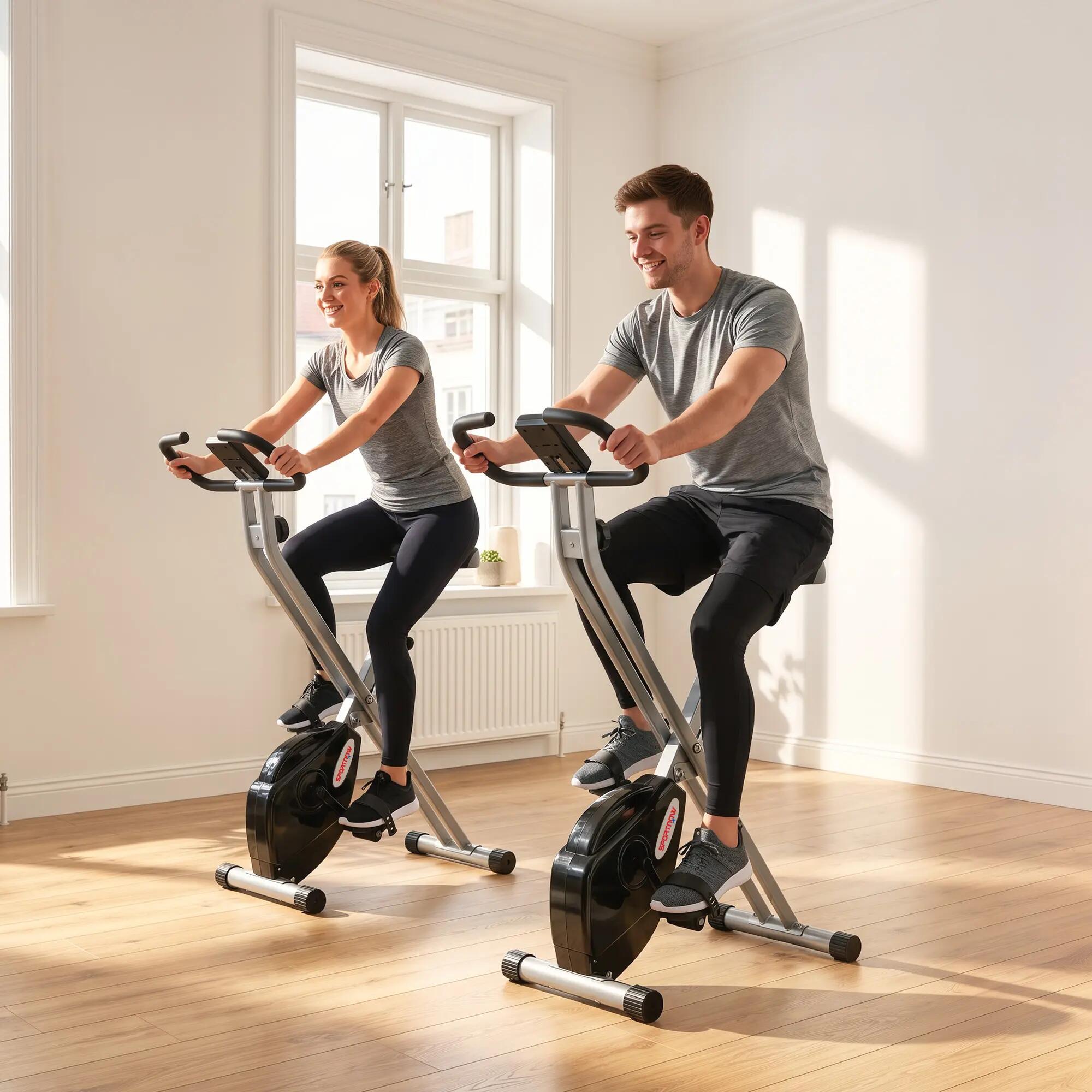 Bicicleta Estática Plegable con 8 Niveles Resistencia Magnética LCD Gris 8/10