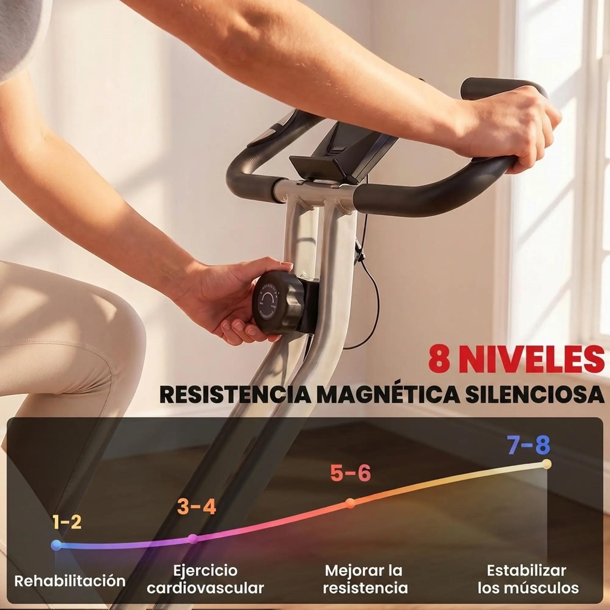 Bicicleta Estática Plegable con 8 Niveles Resistencia Magnética LCD Gris 4/10