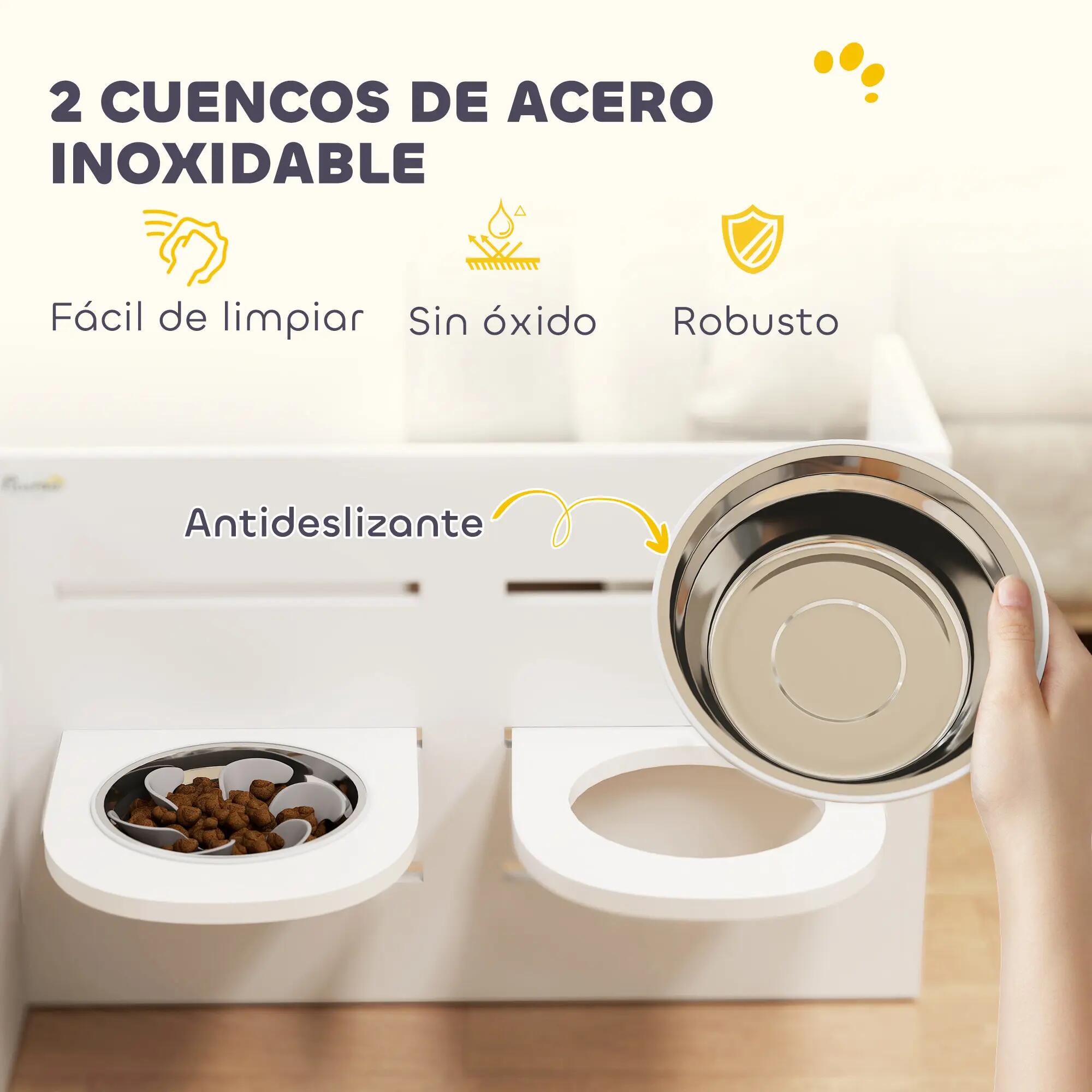 Comedero Perros Elevado PawHut 63x58.5x40 cm Blanco 6/9