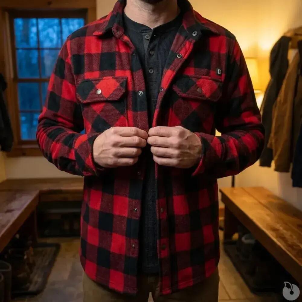 Chemise polaire homme Jeff Brandit® - Rouge et noire - Manches longues 3/5