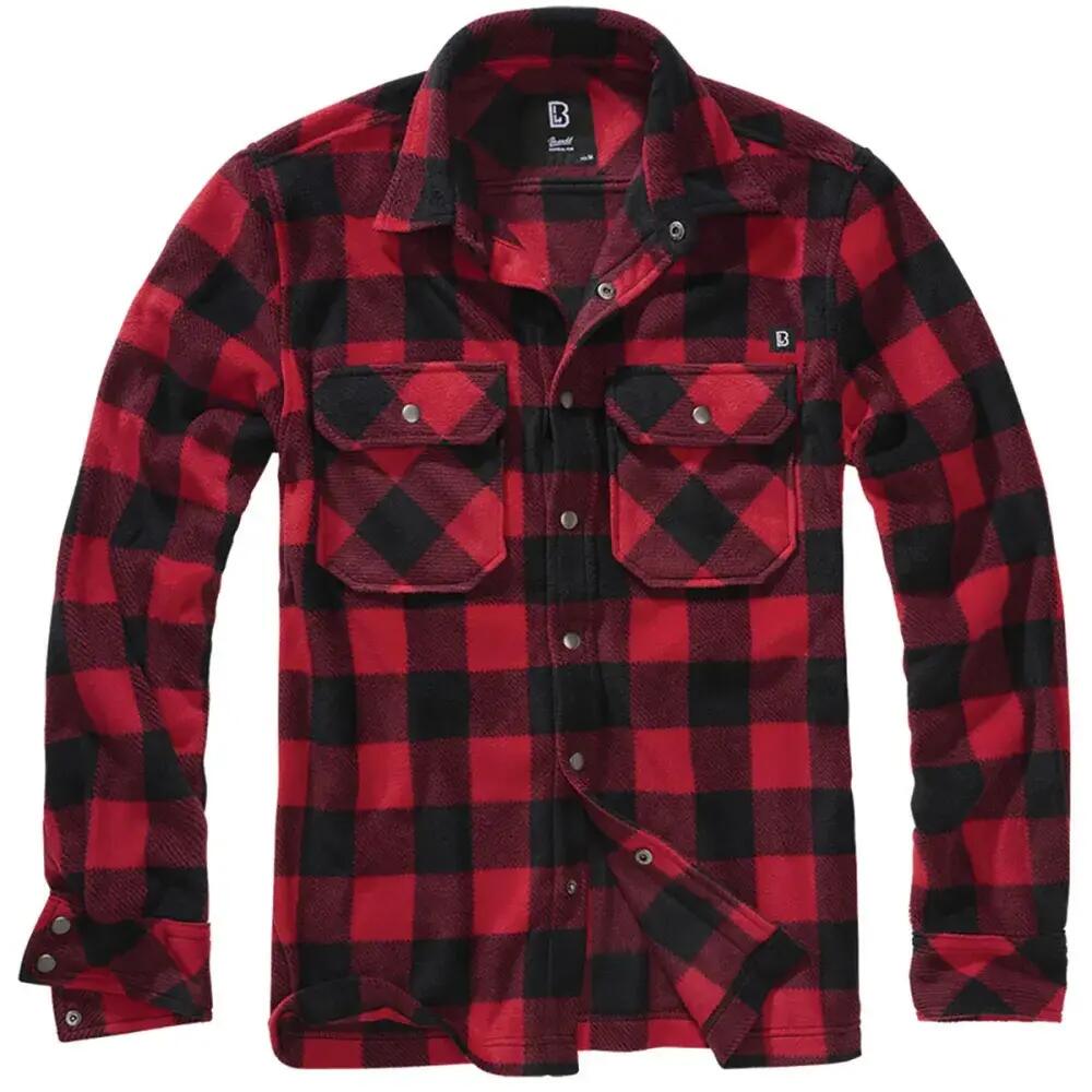 Chemise polaire homme Jeff Brandit® - Rouge et noire - Manches longues 2/5