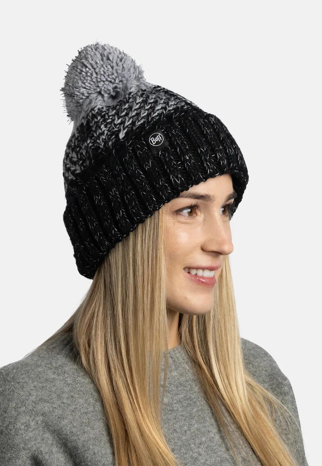 Bonnet Knitted & Fleece Band Femme Buff Gris TAILLE UNIQUE 4/5