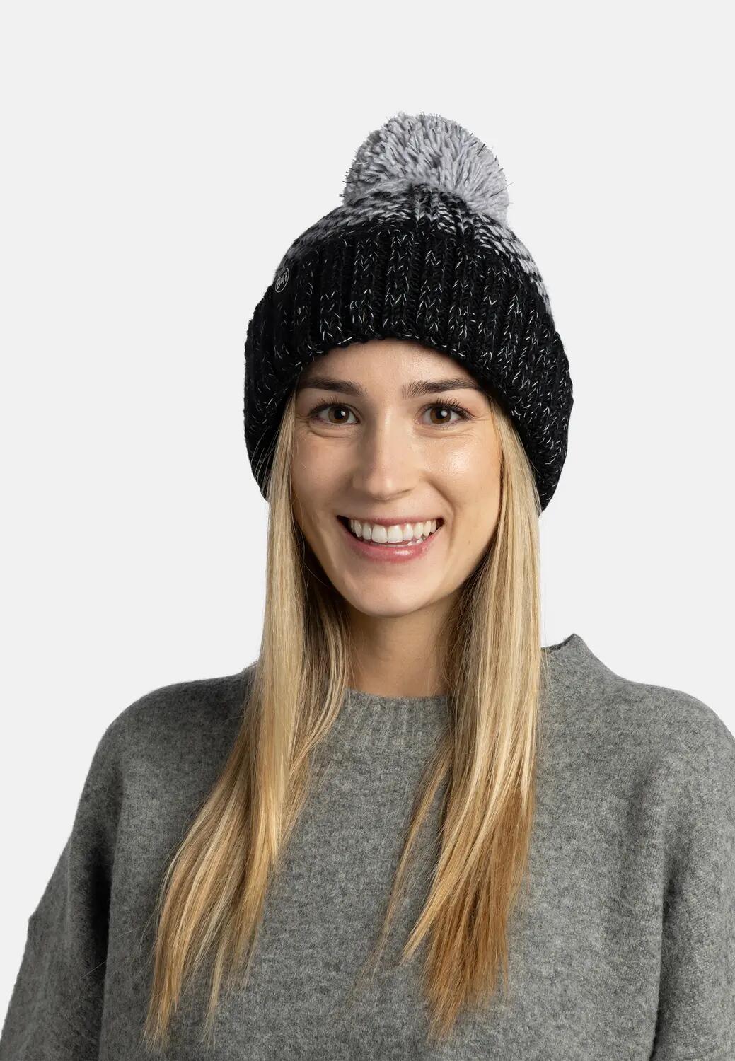 Bonnet Knitted & Fleece Band Femme Buff Gris TAILLE UNIQUE 3/5
