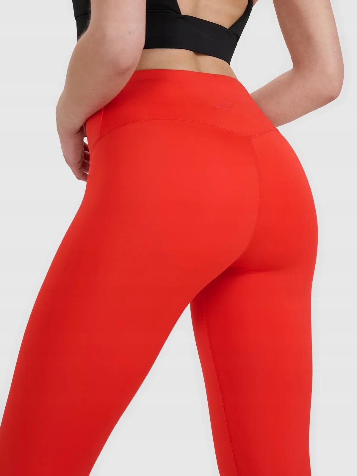 LEGGINSY DAMSKIE 4F FUNKCYJNE Z WYSOKIM STANEM KOLOR CZERWONY 3/8