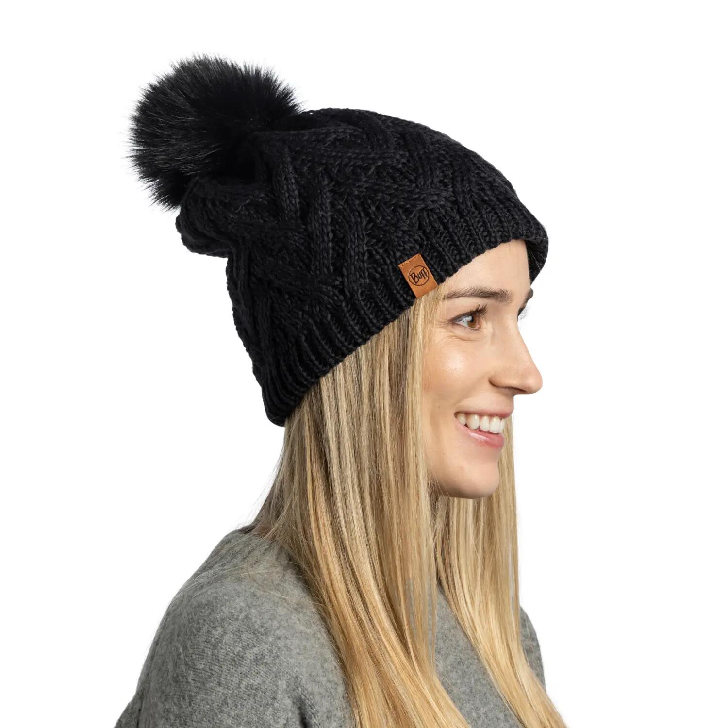 Bonnet Knitted & Fleece Band Femme Buff Noir TAILLE UNIQUE 4/5
