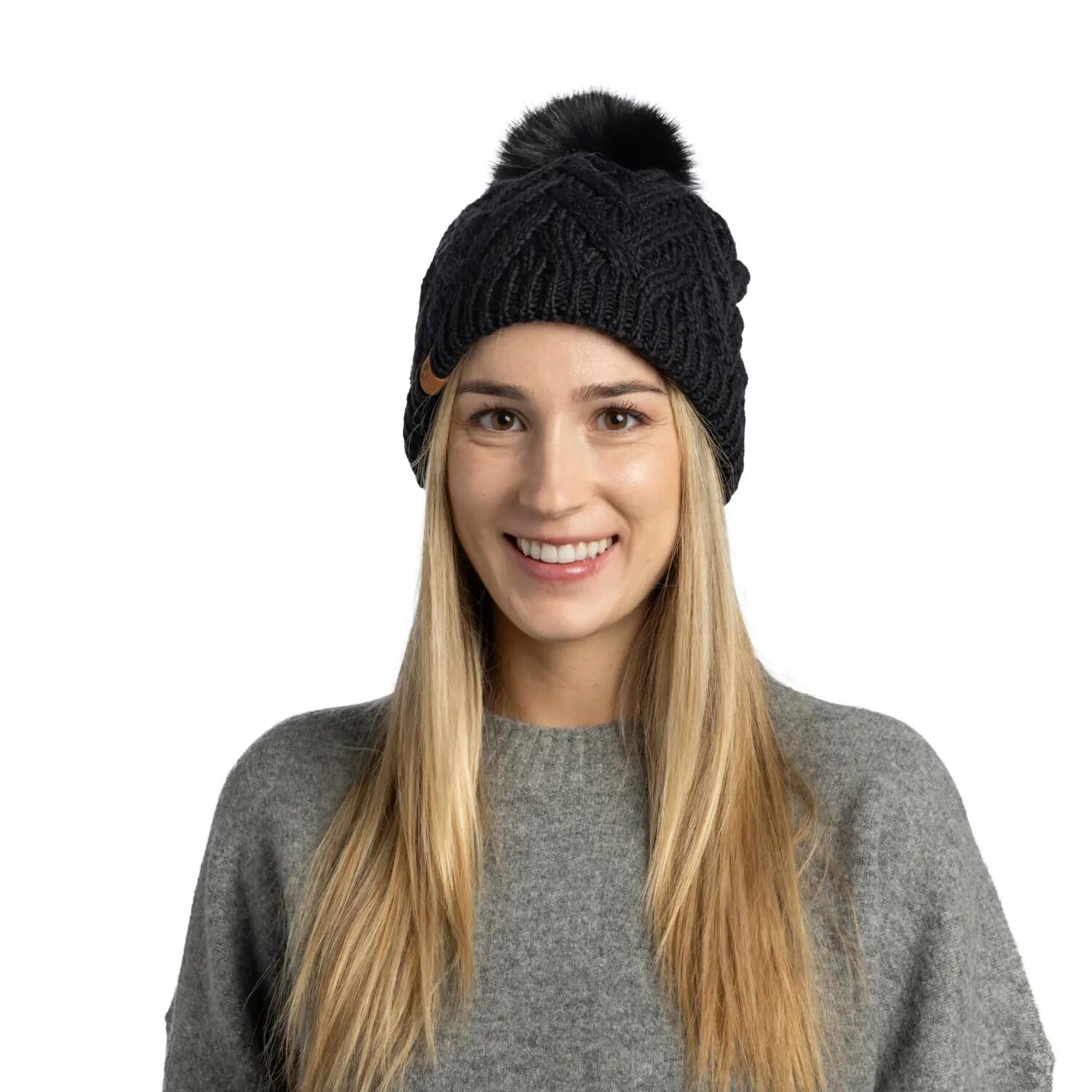 Bonnet Knitted & Fleece Band Femme Buff Noir TAILLE UNIQUE 3/5