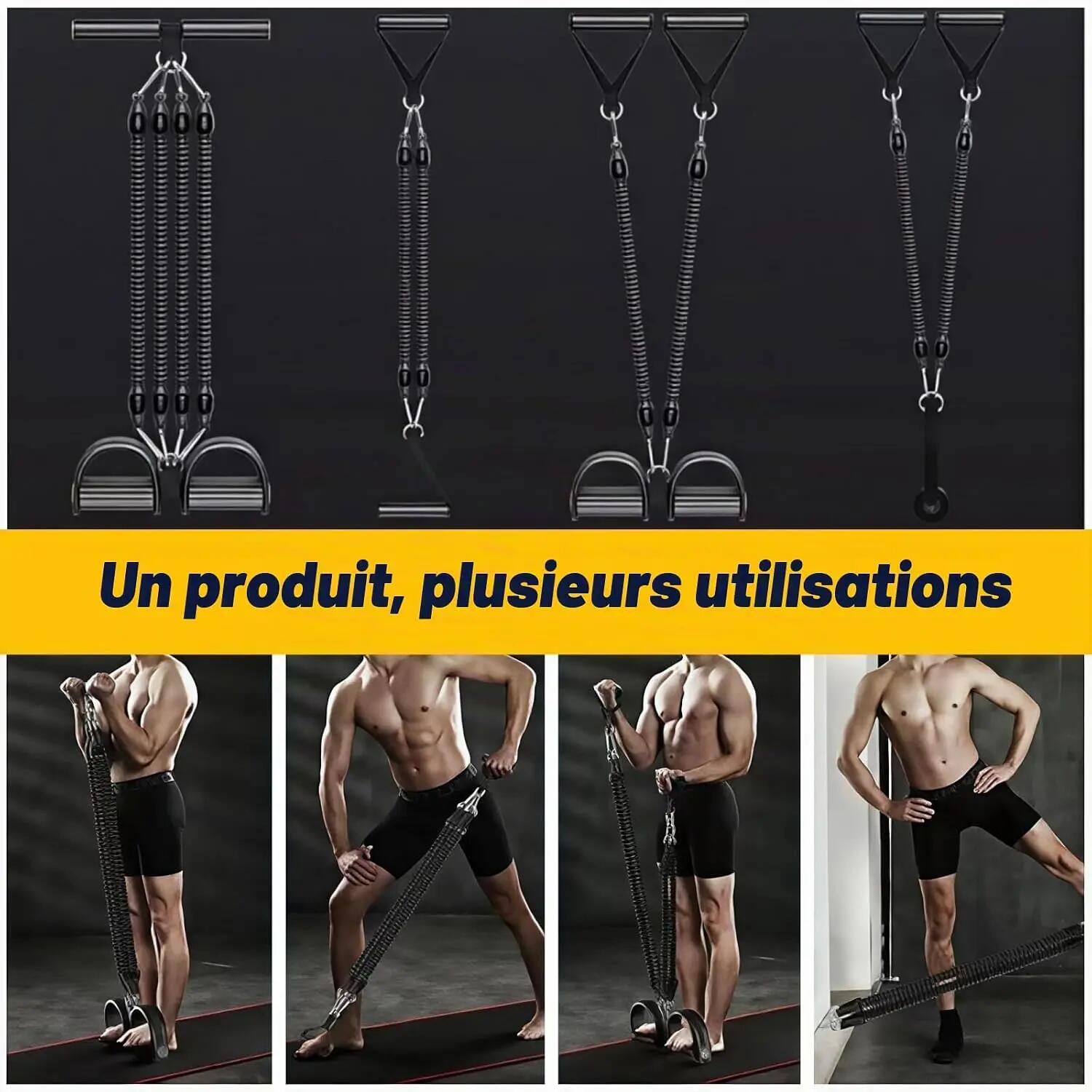 Pedal Resistance Band Noir Durable, Élastique a Pedale 4 Tubes avec Ancrage de P 5/5