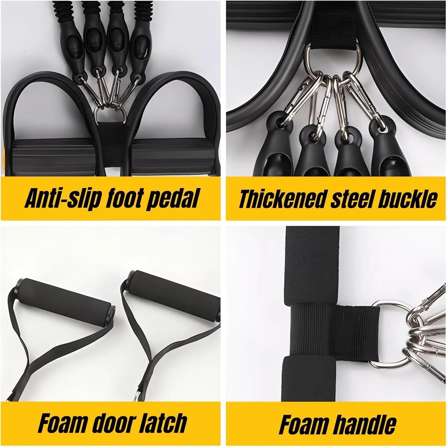 Pedal Resistance Band Noir Durable, Élastique a Pedale 4 Tubes avec Ancrage de P 4/5
